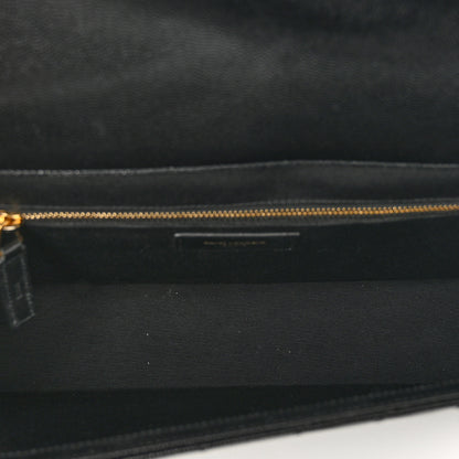 Saint Laurent Grain De Poudre Matelasse Chevron Large Monogram Satchel Black 6 of 9