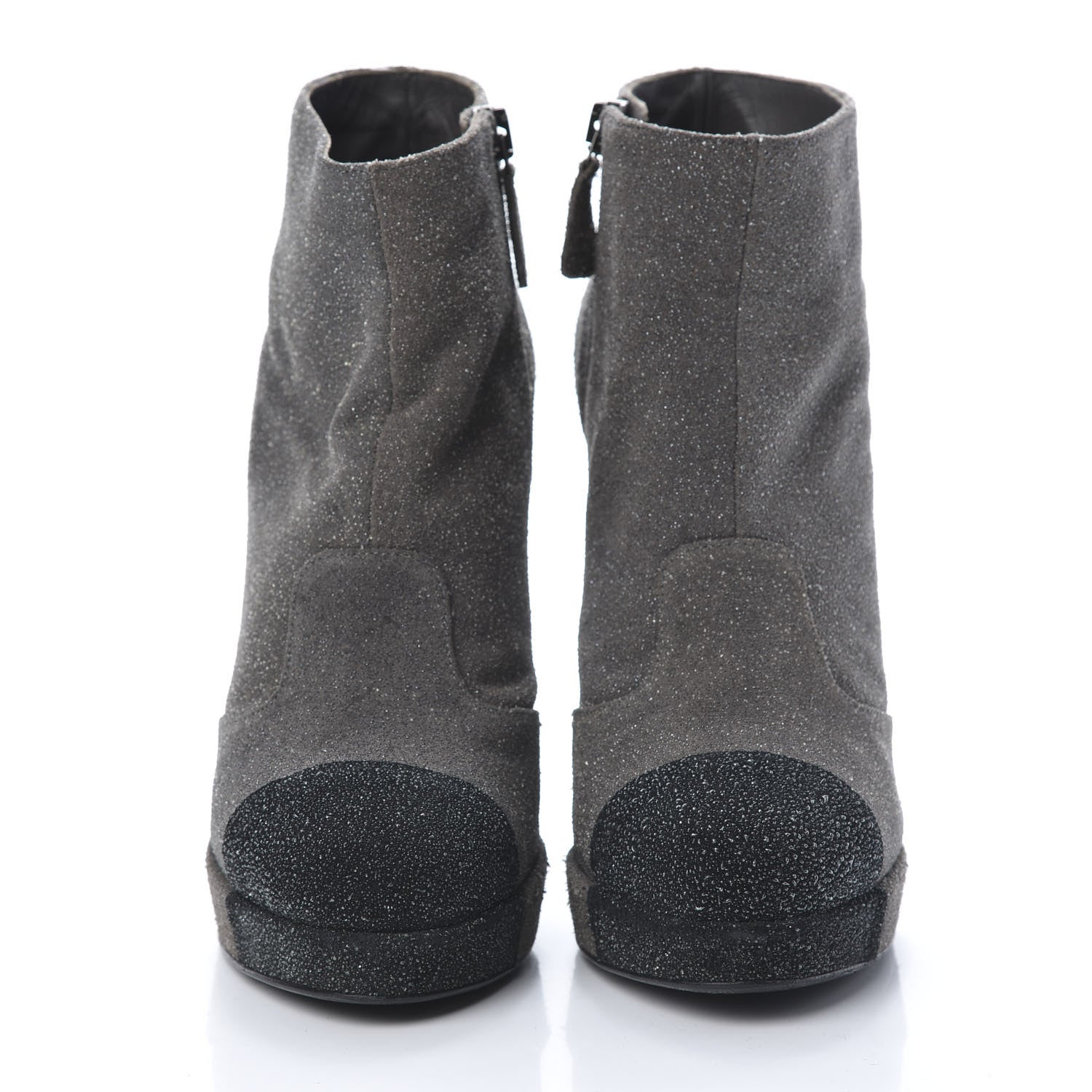 Chanel Glitter Suede Cap Toe Short Boots 37.5 Taupe Black 2 of 10