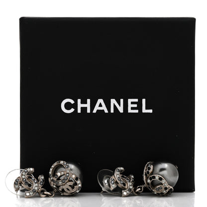 Chanel Crystal Pearl CC Drop Earrings Silver Grey 5 of 5