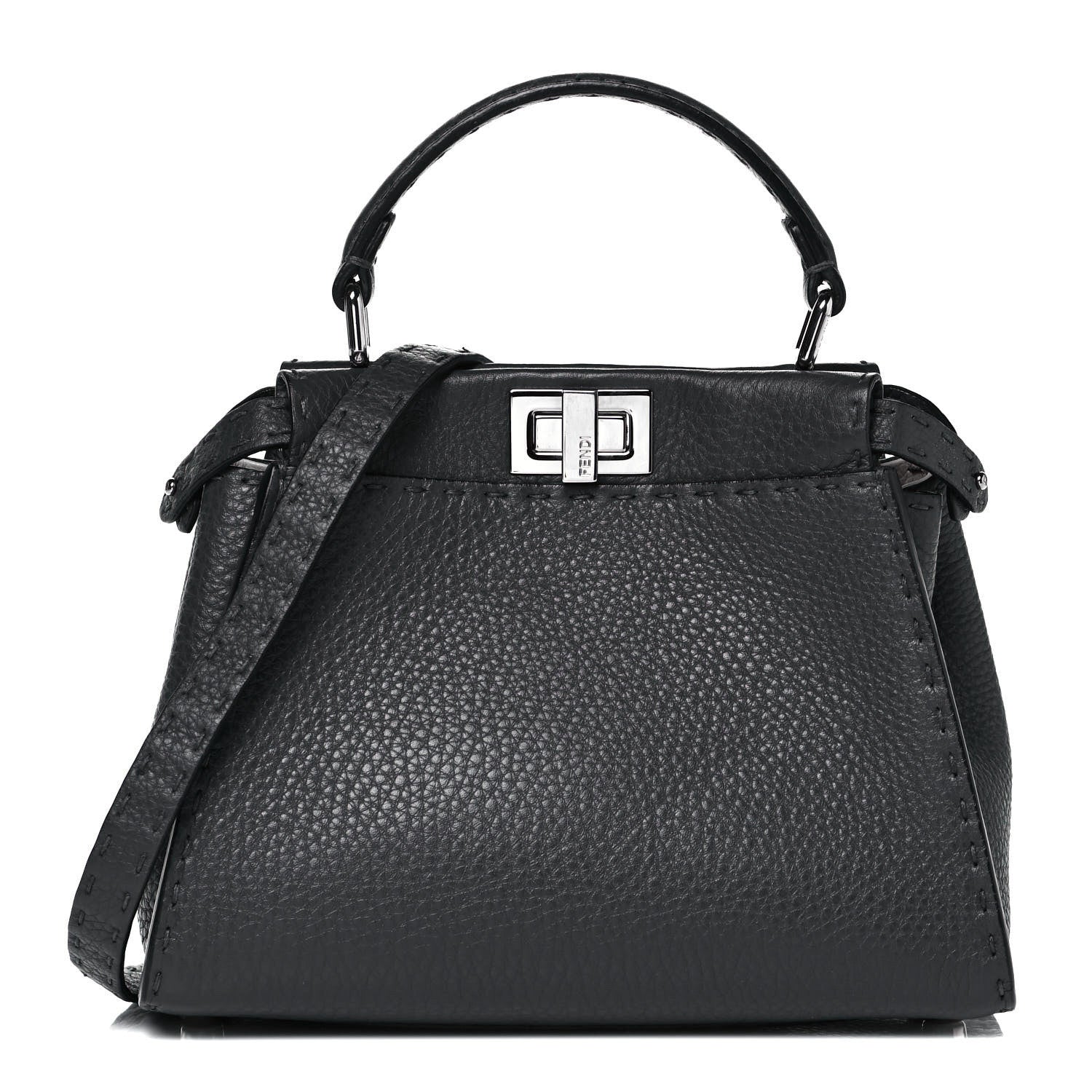 Fendi Cuoio Romano Selleria Bi-Color Mini Peekaboo Iconic Satchel Asfalto Latte 1 of 8