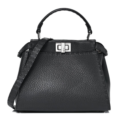Fendi Cuoio Romano Selleria Bi-Color Mini Peekaboo Iconic Satchel Asfalto Latte 1 of 8