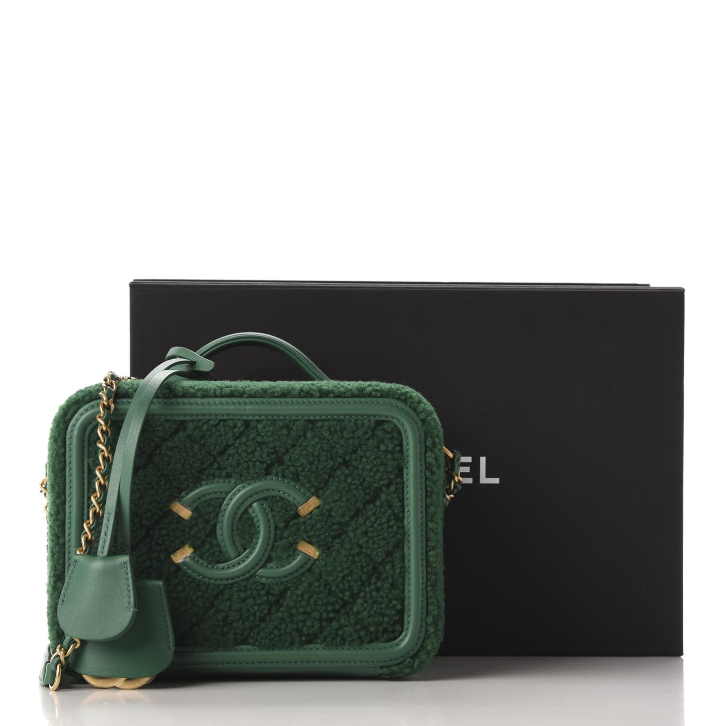 Lambskin Shearling Quilted Small CC Filigree Vanity Case Green