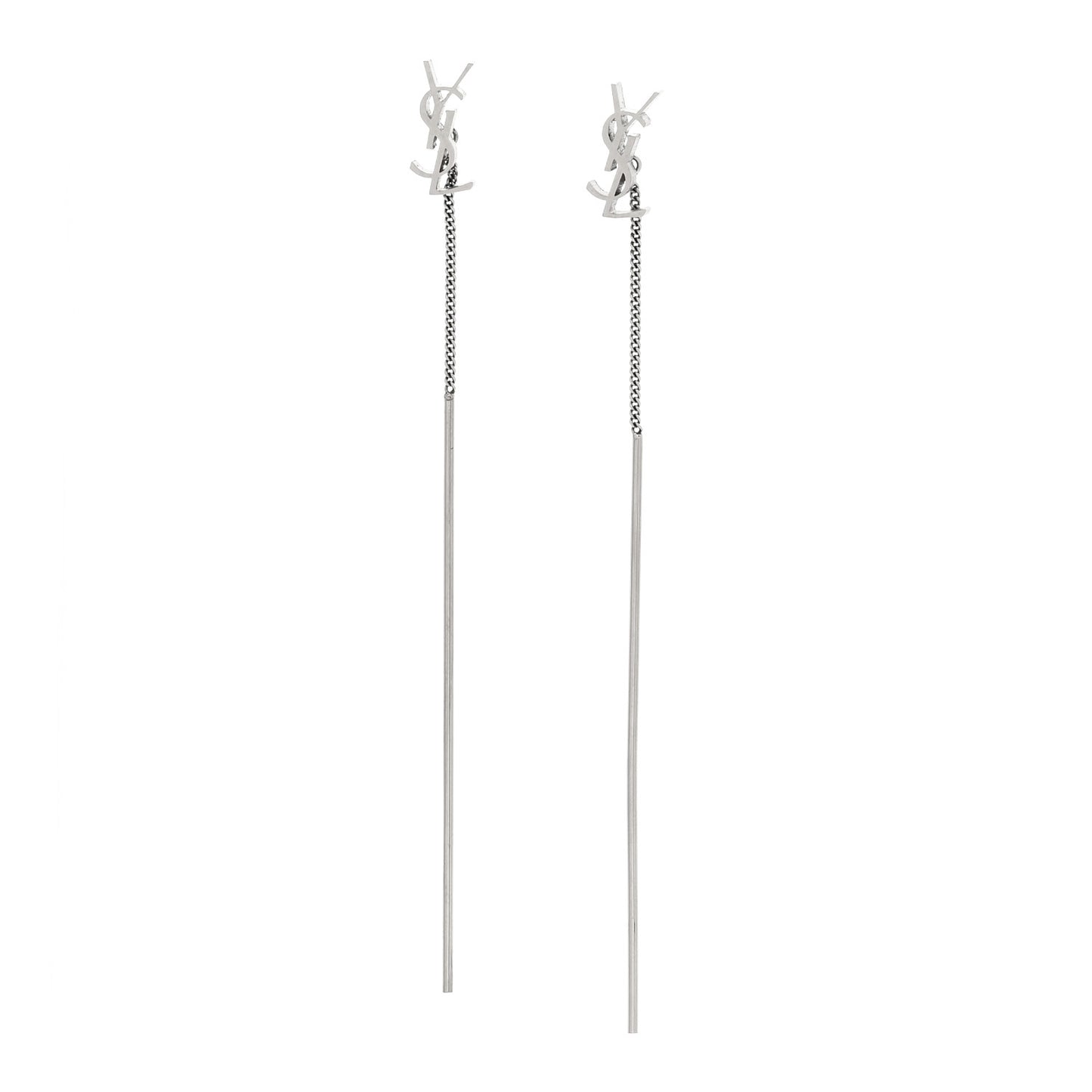 Metal Monogram Pendant Threader Earrings Silver