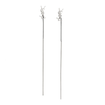 Saint Laurent Metal Monogram Pendant Threader Earrings Silver 1 of 4