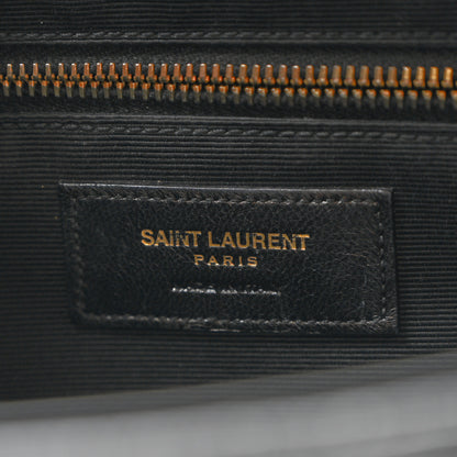 Saint Laurent Grain De Poudre Matelasse Chevron Large Monogram Satchel Black 6 of 9