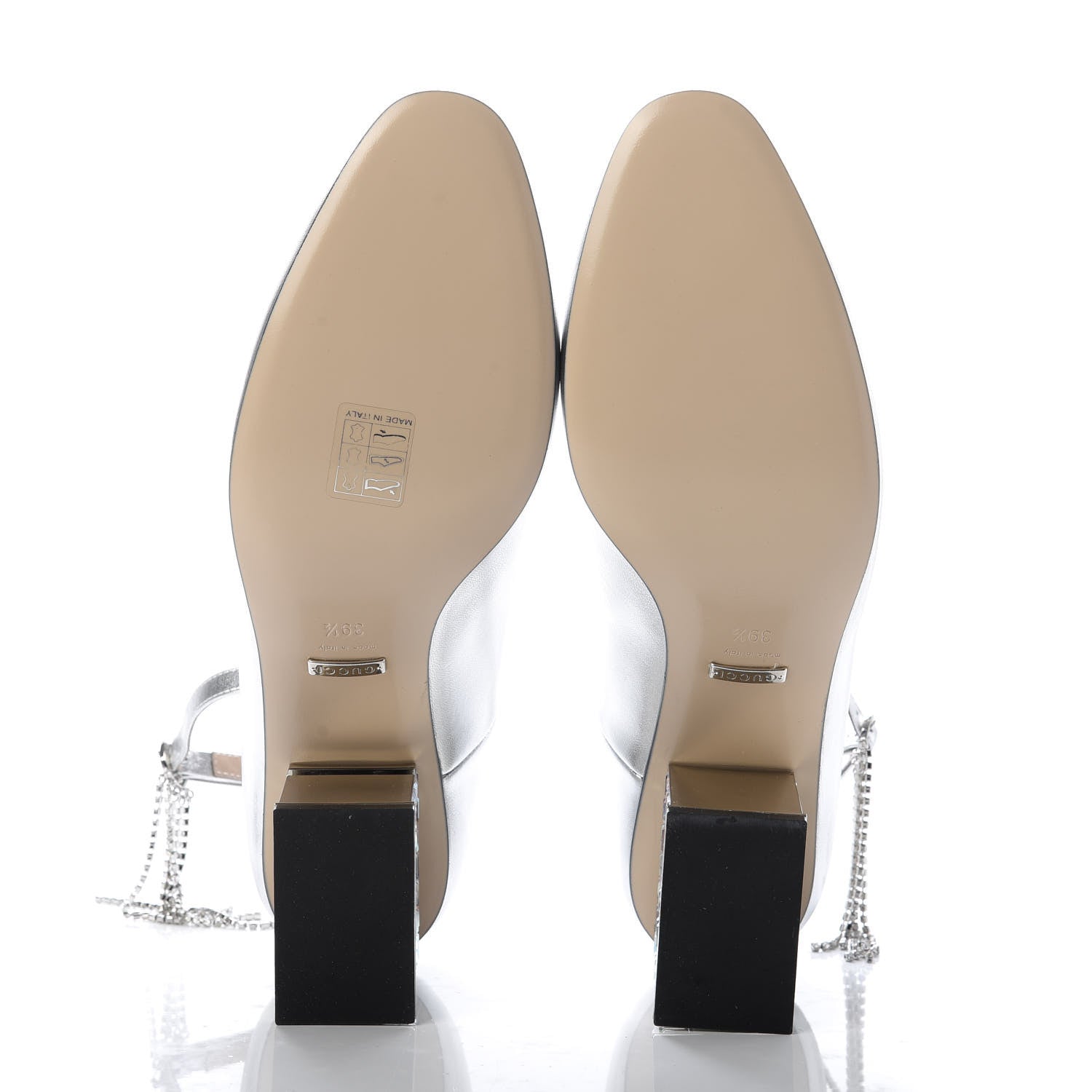 Gucci Metallic Nappa Crystal Square G Mid Heel Pumps 39.5 Silver 5 of 10