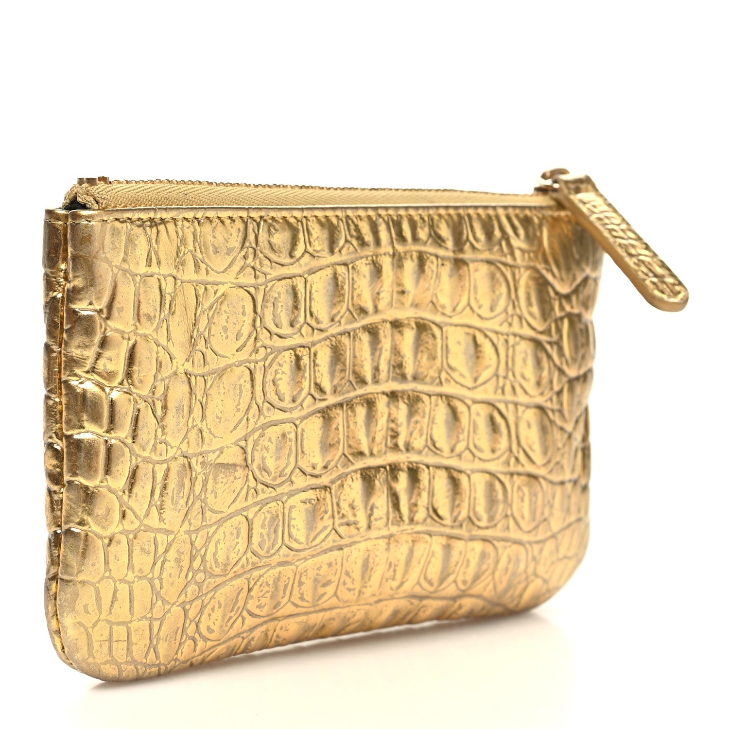 Chanel Metallic Calfskin Crocodile Embossed Cocodile Small Cosmetic Case Gold 3 of 9