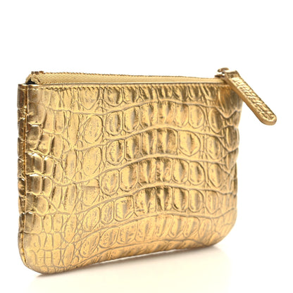 Chanel Metallic Calfskin Crocodile Embossed Cocodile Small Cosmetic Case Gold 3 of 9