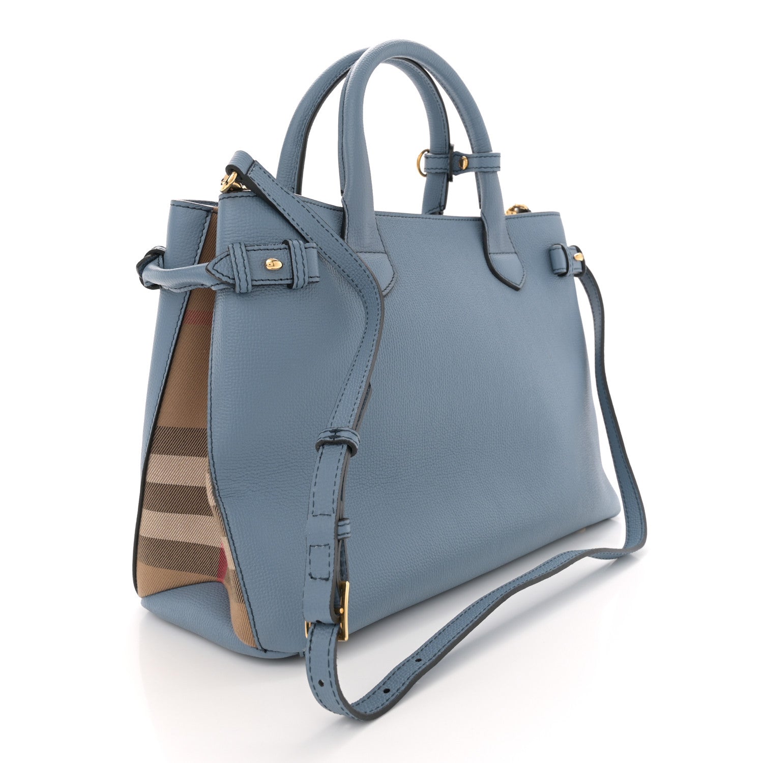Burberry Derby Calfskin House Check Medium Banner Tote Slate Blue 3 of 13