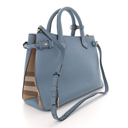 Burberry Derby Calfskin House Check Medium Banner Tote Slate Blue 3 of 13