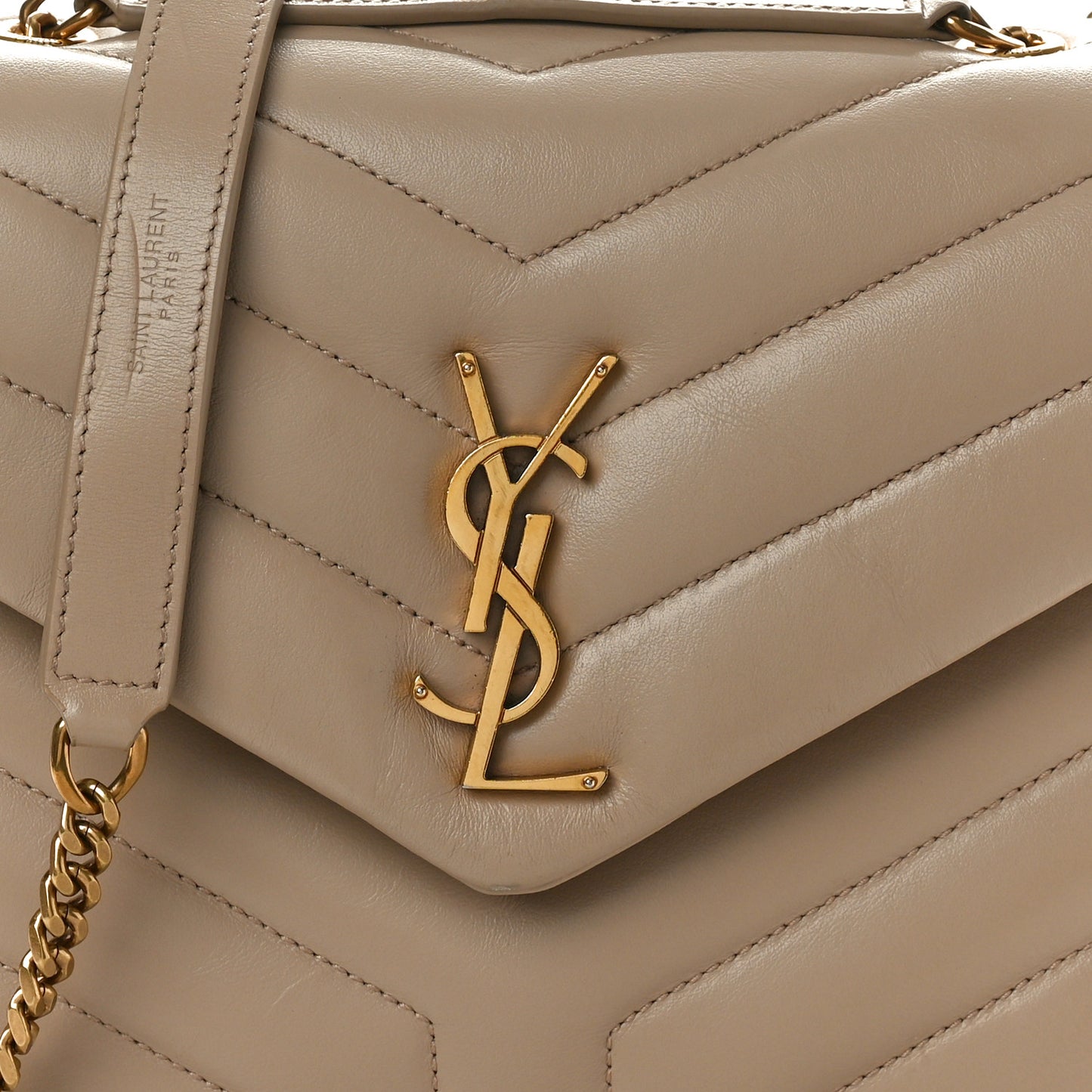 Calfskin Y Quilted Monogram Small Loulou Chain Satchel Dark Beige