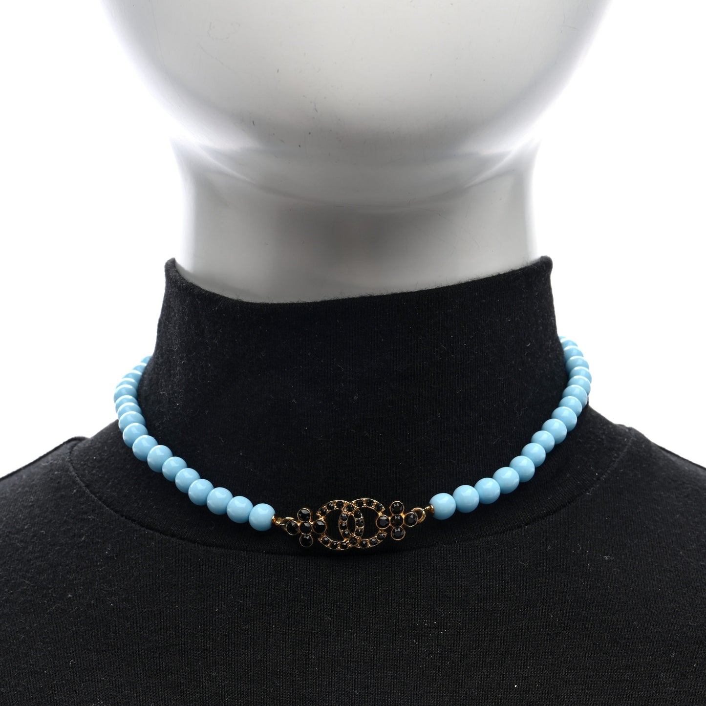 Crystal Bead CC Choker Necklace Turquoise Gold