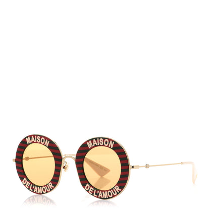 Gucci Metal Acetate Striped Maison Del'Amour Round Frame Sunglasses GG0113S Red Green 1 of 9
