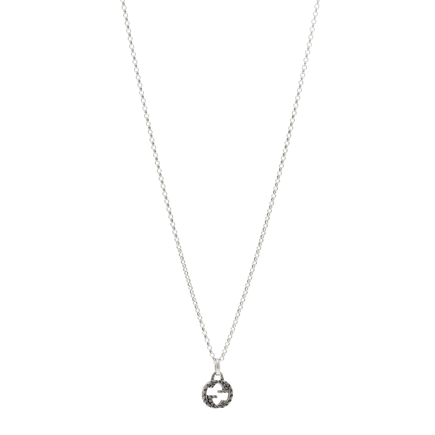 Gucci Sterling Silver Small Textured Interlocking G Pendant Necklace 1 of 4