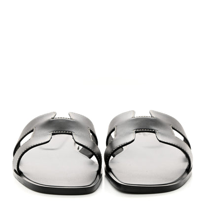 Hermes Box Calfskin Oran Sandals 39.5 Black 2 of 9