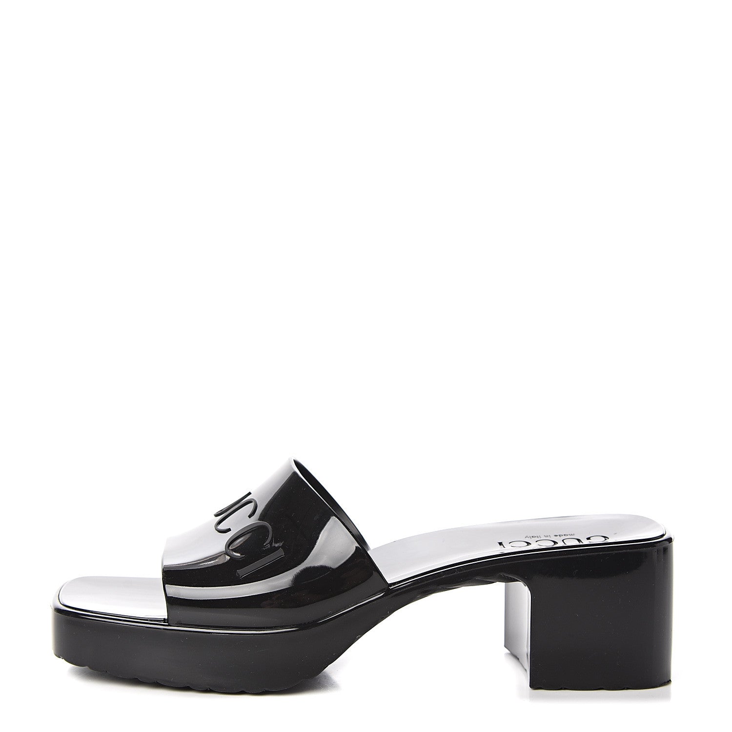 Gucci Rubber Gucci Logo Womens Platform 20/60mm Slide Sandals 37 Black 1 of 9