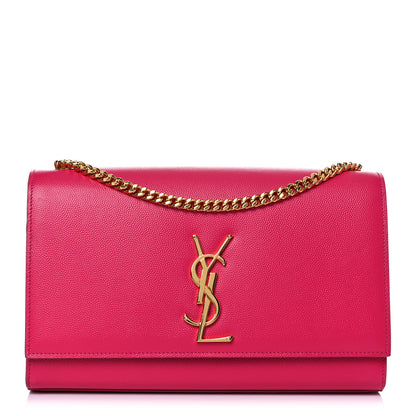 Saint Laurent Grain De Poudre Medium Monogram Kate Satchel Lipstick Fuchsia 1 of 16