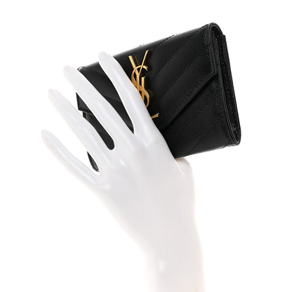 Saint Laurent Grain De Poudre Matelasse Chevron Small Monogram Envelope Wallet Black 2 of 8