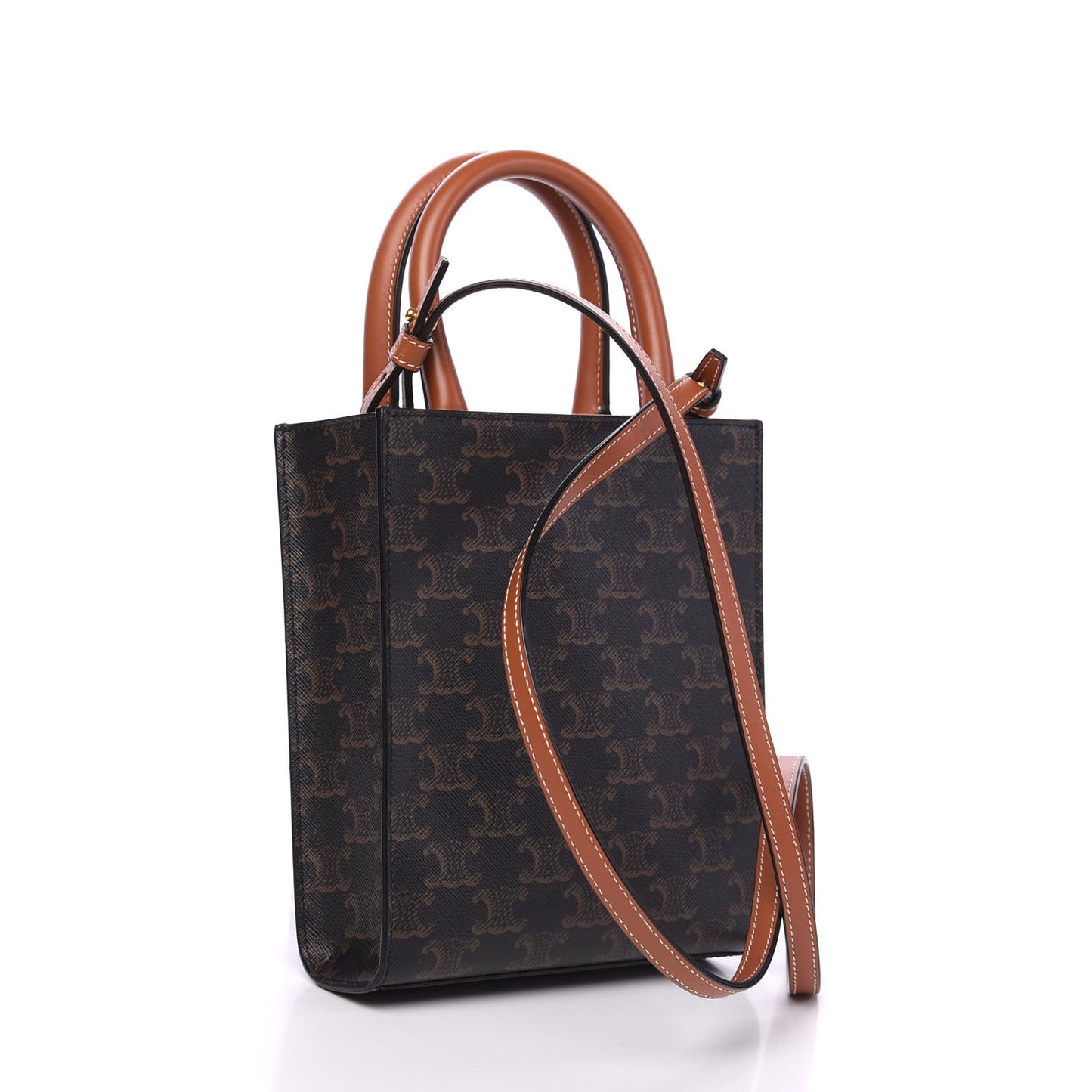 Triomphe Canvas Calfskin Mini Vertical Cabas Tan
