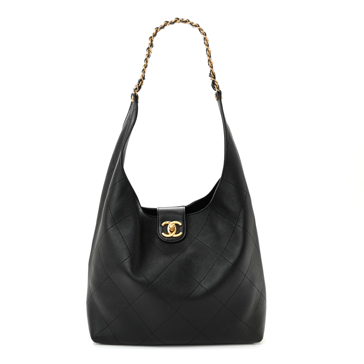 Chanel Shiny Lambskin Quilted Medium Hobo Black 1 of 21