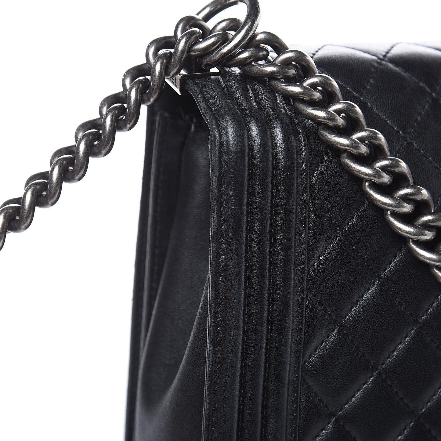 Lambskin Quilted Large Boy Flap Black