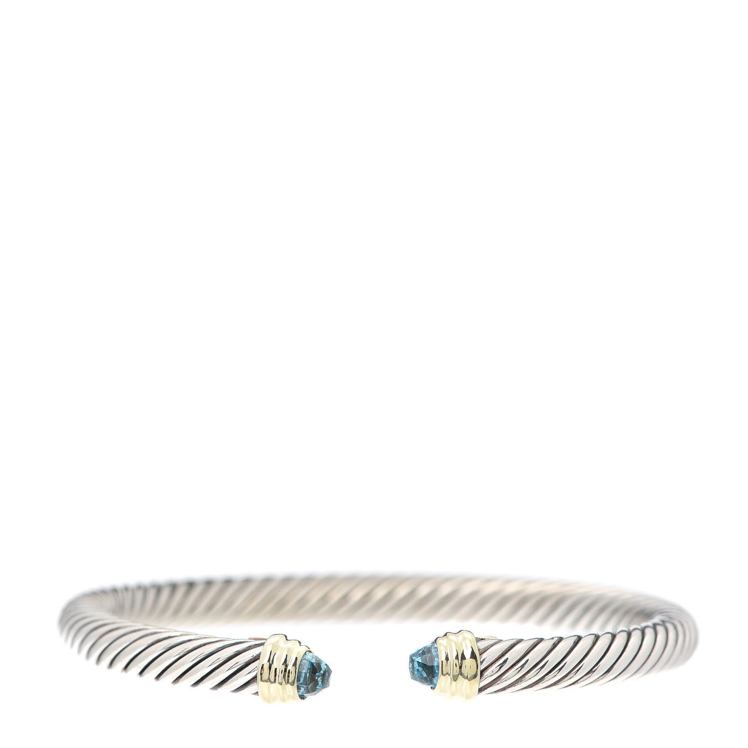 David Yurman Sterling Silver 14K Yellow Gold Blue Topaz 5mm Cable Classics Petite Color Bracelet 1 of 5