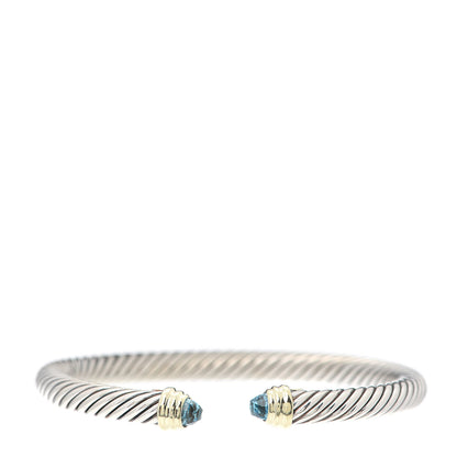 David Yurman Sterling Silver 14K Yellow Gold Blue Topaz 5mm Cable Classics Petite Color Bracelet 1 of 5