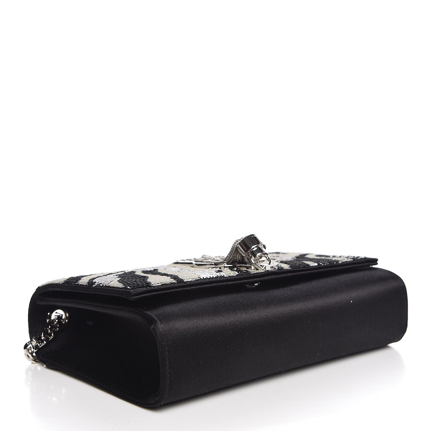 Saint Laurent Satin Sequin Zebra Small Monogram Kate Tassel Satchel Black White 4 of 7