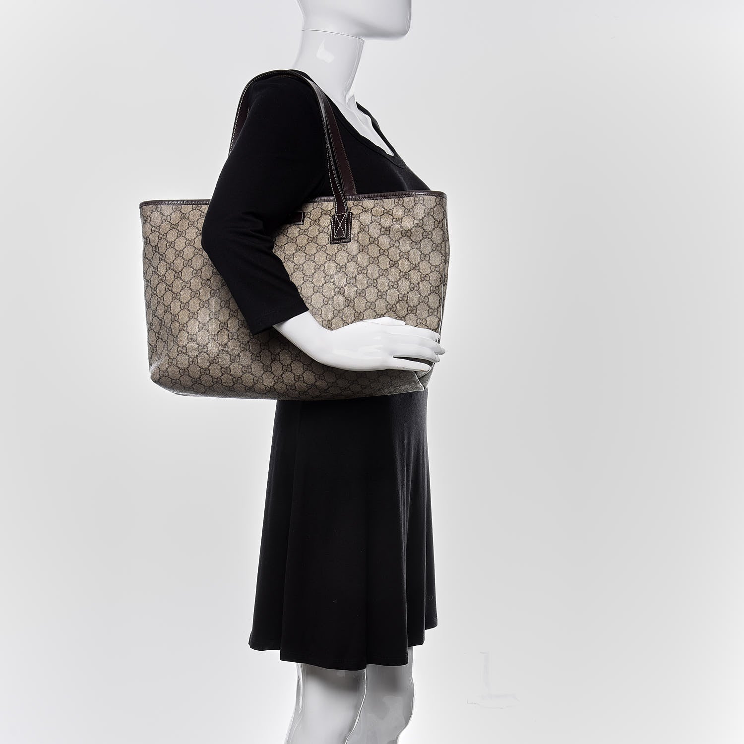 Gucci GG Supreme Monogram Medium Zippered Shopping Tote Dark Brown 2 of 12