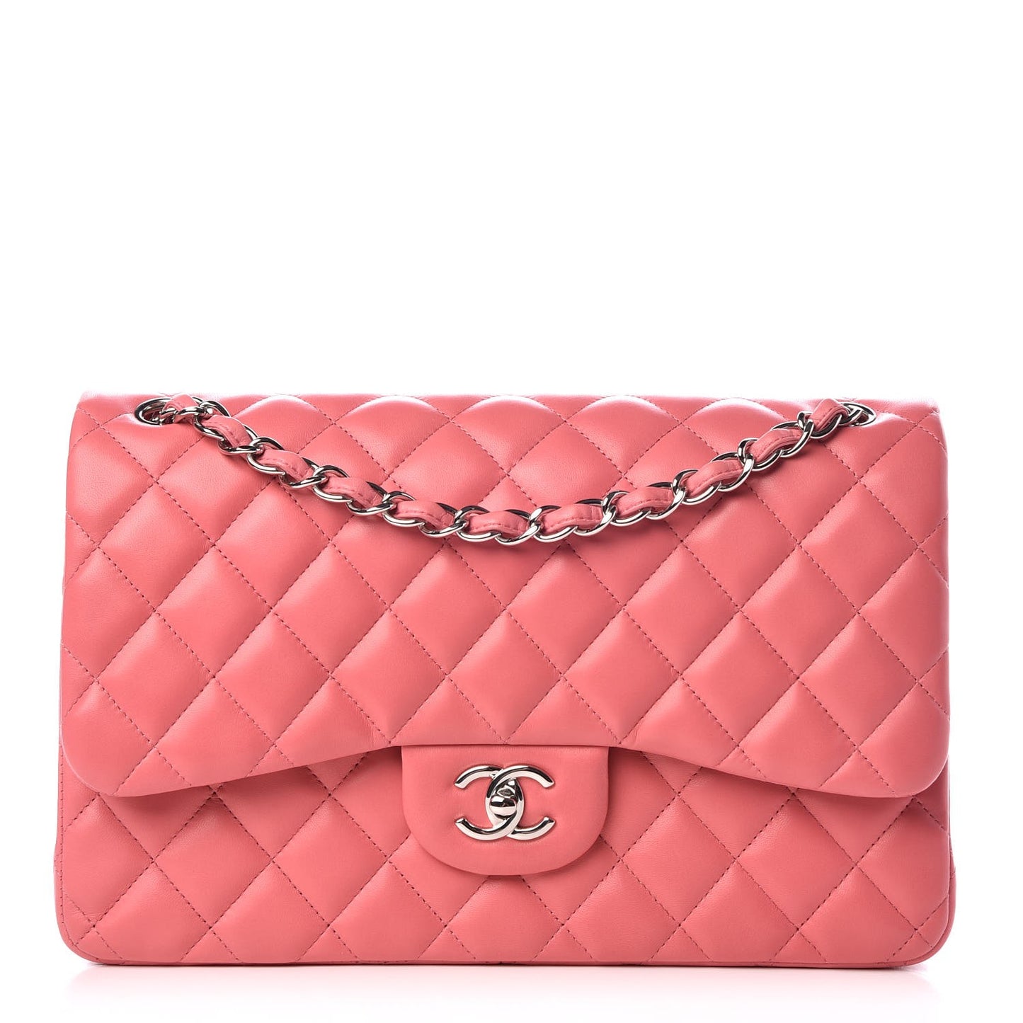 Lambskin Quilted Jumbo Double Flap Dark Pink