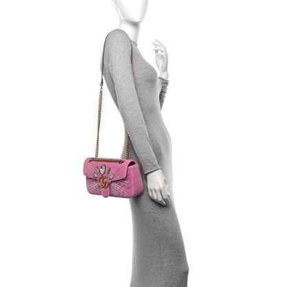 Gucci Velvet Matelasse Marquise Crystals Embroidered Small GG Marmont Shoulder Bag Malva 2 of 11