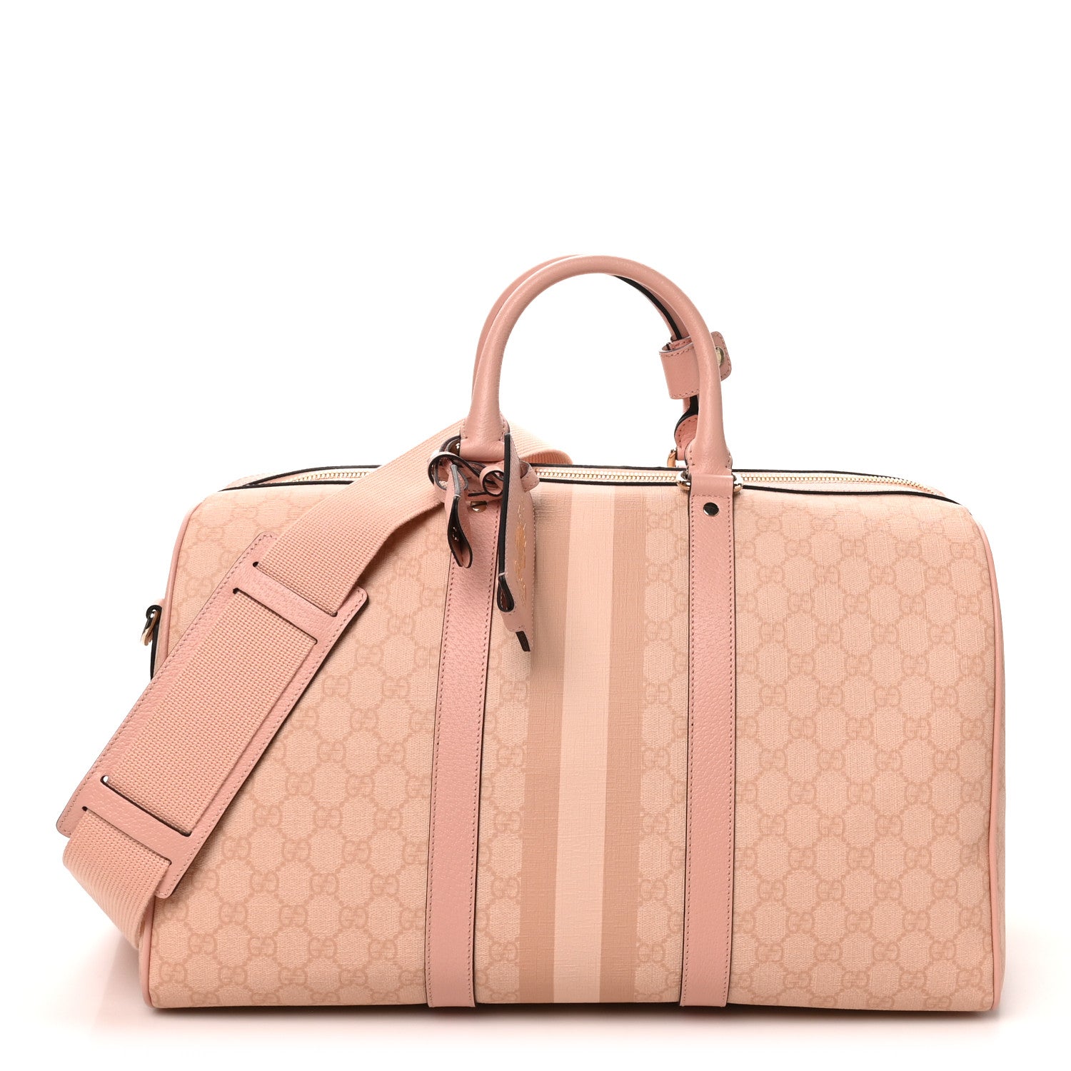 Gucci GG Supreme Monogram Textured Dollar Calfskin Web Medium Savoy Duffle Bag Rose Pink 1 of 9