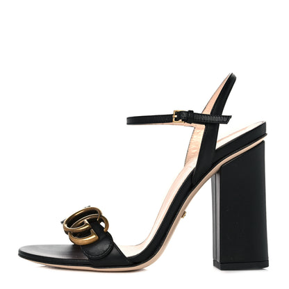 Gucci Lifford Calfskin GG Marmont Ankle Wrap 105mm Sandals 35 Black 1 of 8