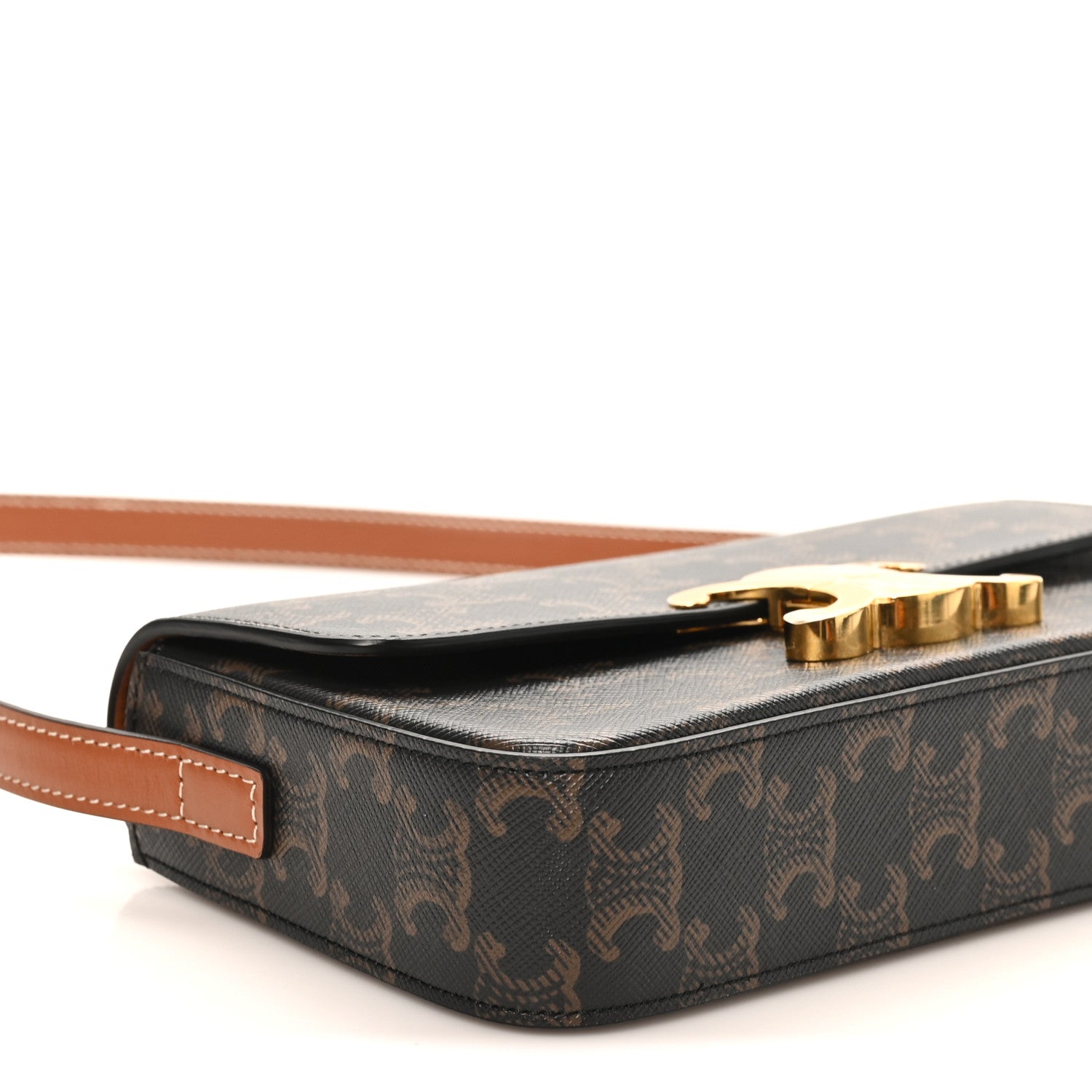 Celine Canvas Calfskin Triomphe Shoulder Bag Tan 8 of 9
