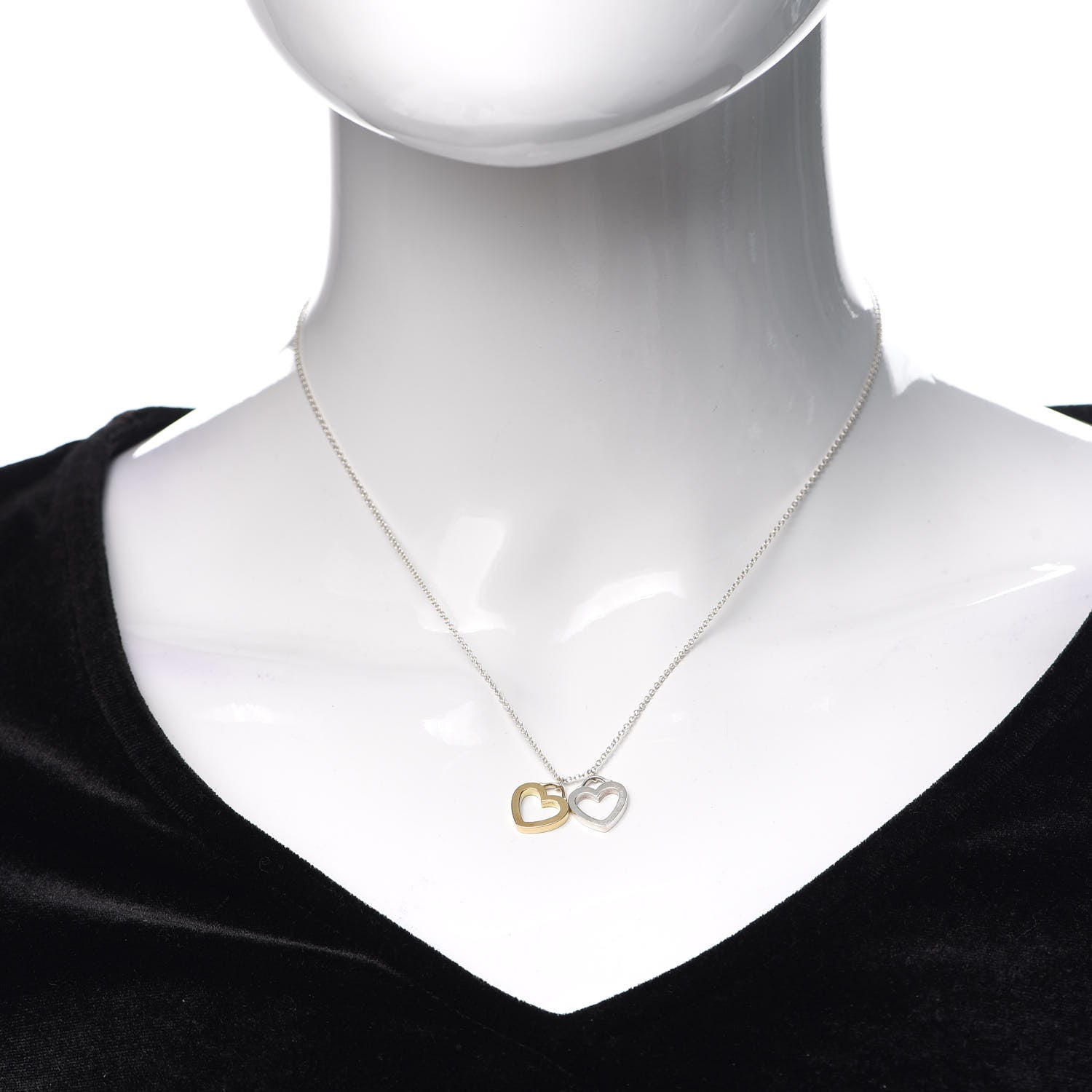 Tiffany Sterling Silver 18K Yellow Gold Double Heart Pendant Necklace 2 of 5