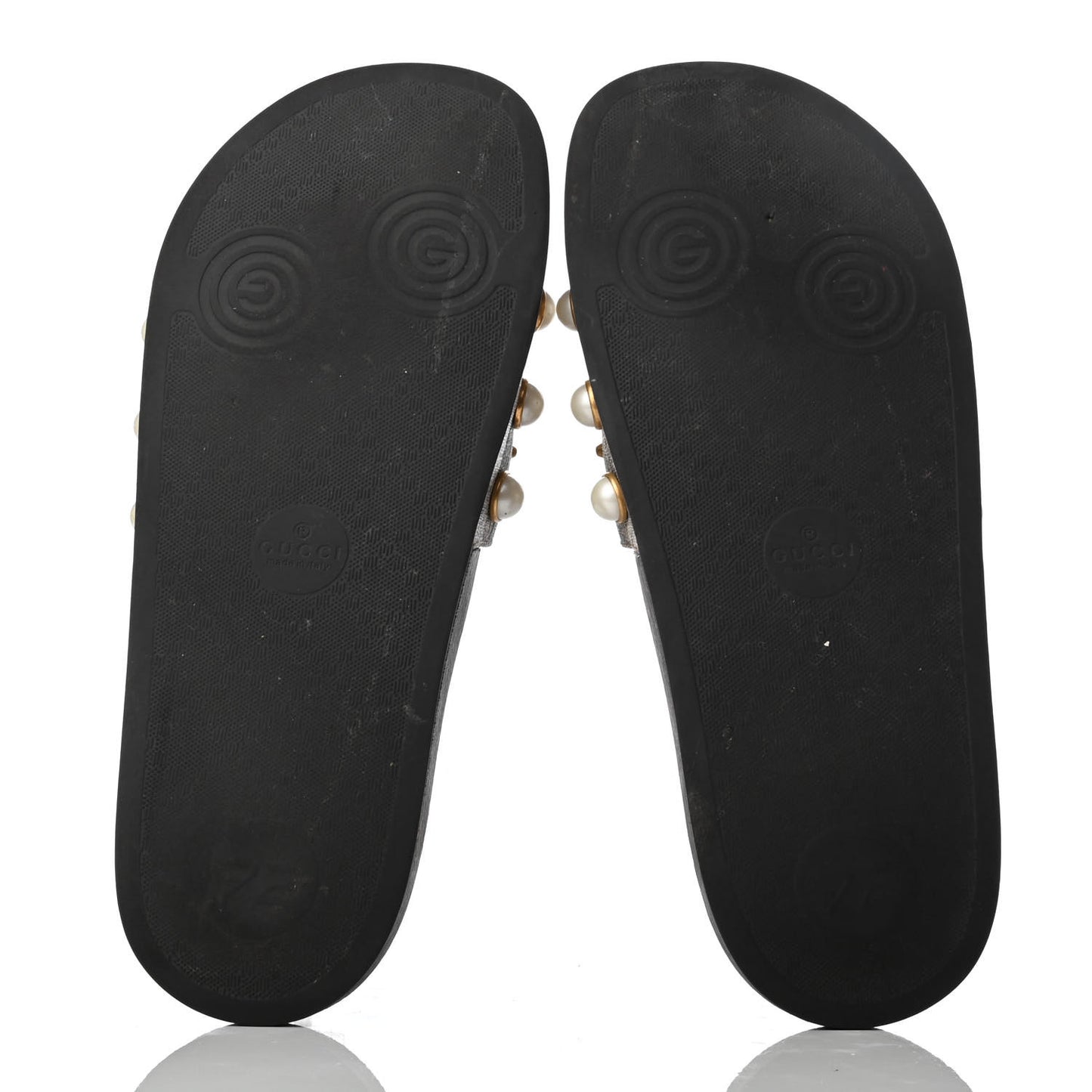 GG Supreme Monogram Slide Pearls Sandals 40 Beige