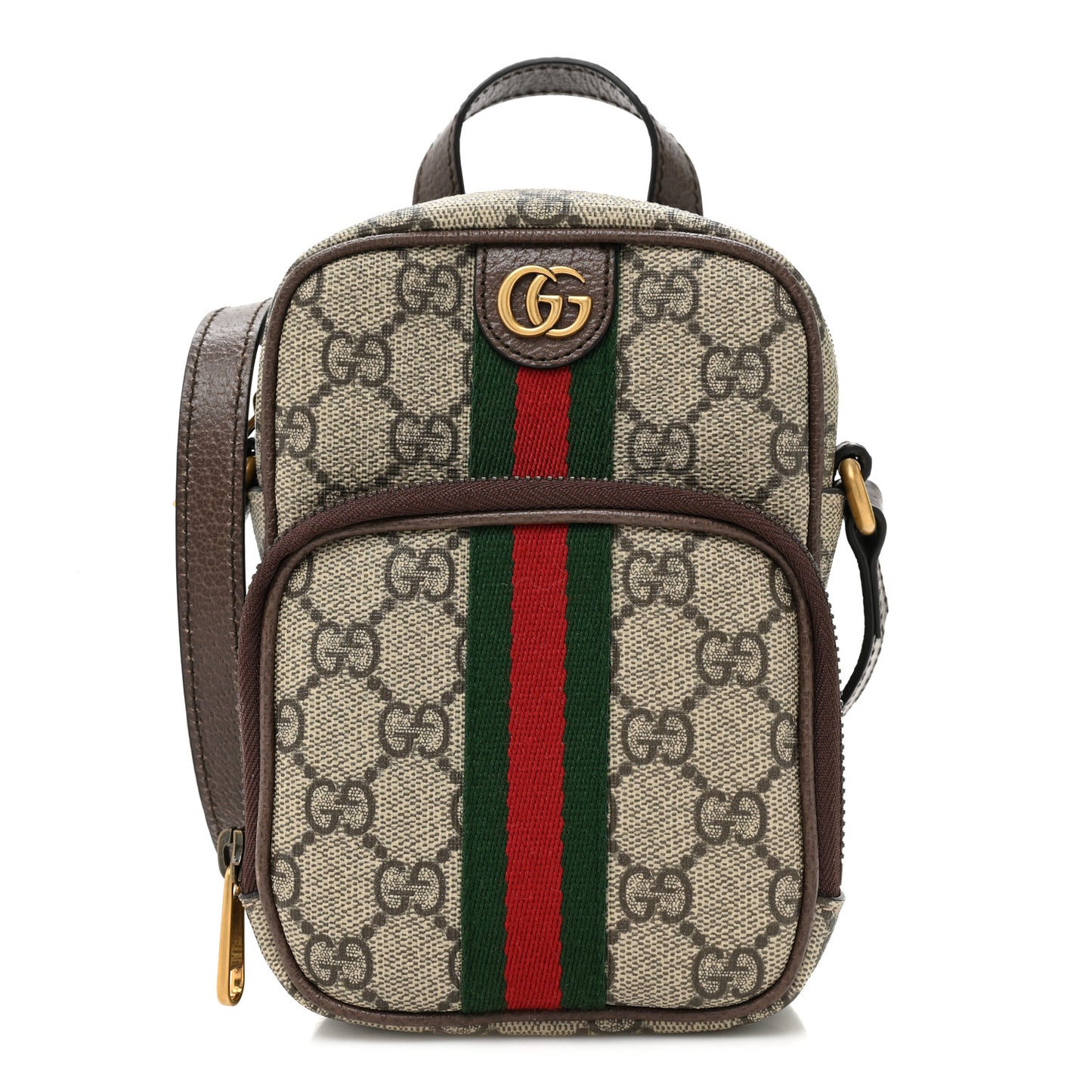 GG Supreme Monogram Web Mini Ophidia Double Zip Messenger Bag Beige New Acero