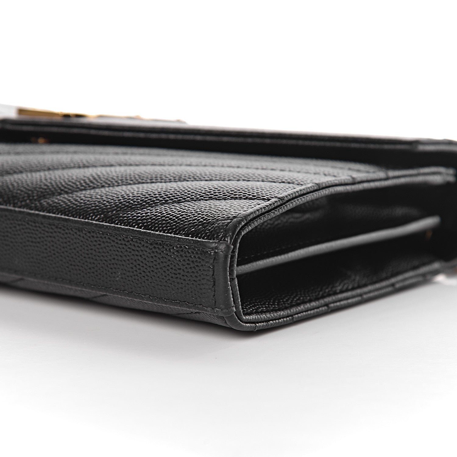 Saint Laurent Grain De Poudre Matelasse Chevron Monogram Chain Wallet Black 12 of 13