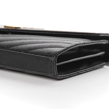 Saint Laurent Grain De Poudre Matelasse Chevron Monogram Chain Wallet Black 12 of 13