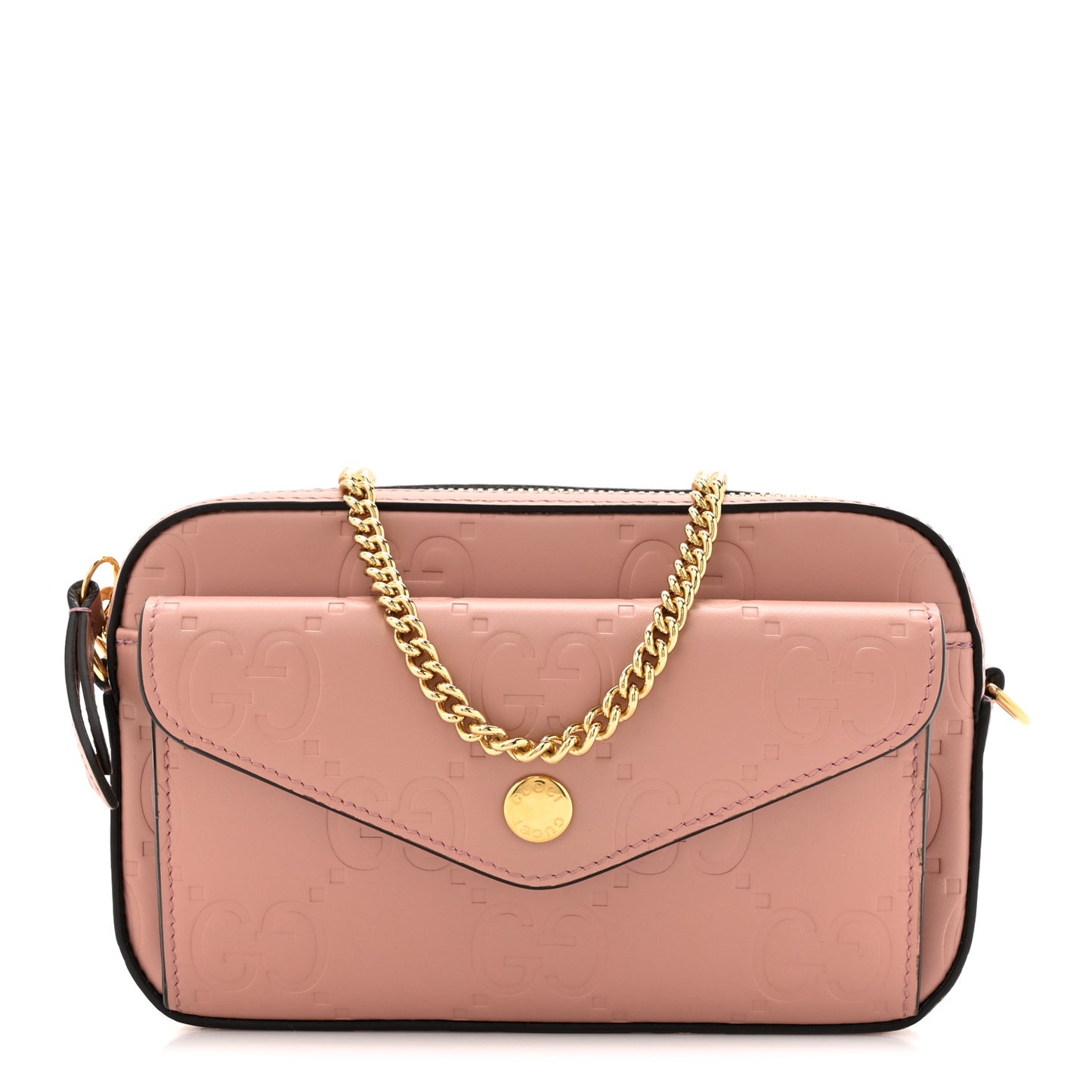 Calfskin GG Super Mini Debossed Chain Wallet Dust Carmine
