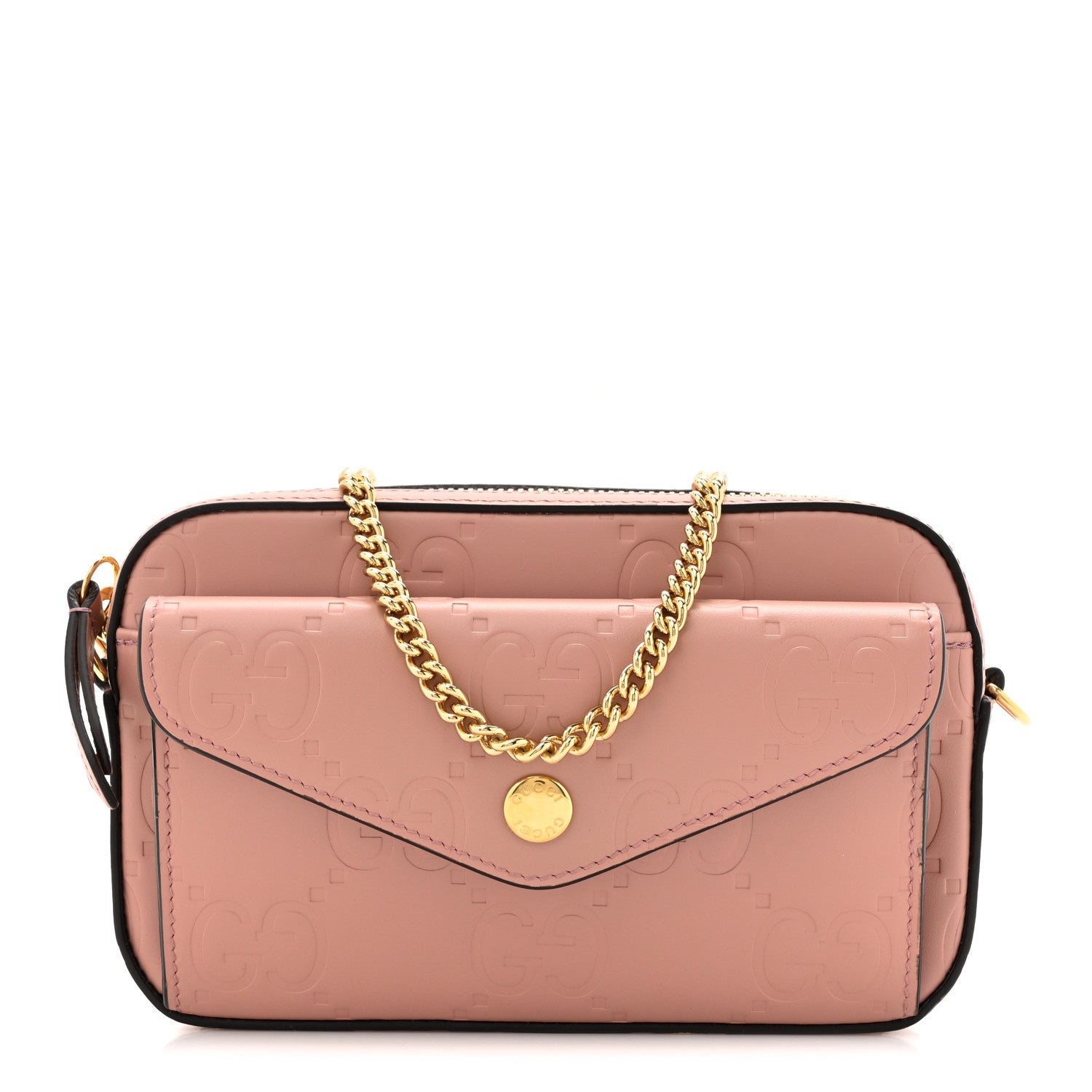 Gucci Calfskin GG Super Mini Debossed Chain Wallet Dust Carmine 1 of 11