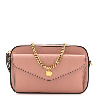 Gucci Calfskin GG Super Mini Debossed Chain Wallet Dust Carmine 1 of 11