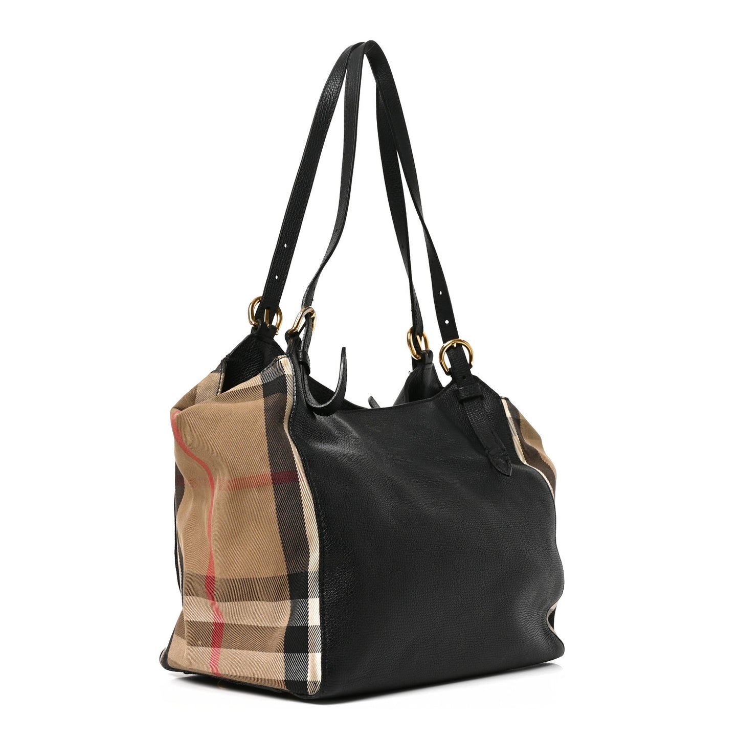 Grainy Calfskin House Check Small Canterbury Tote Black
