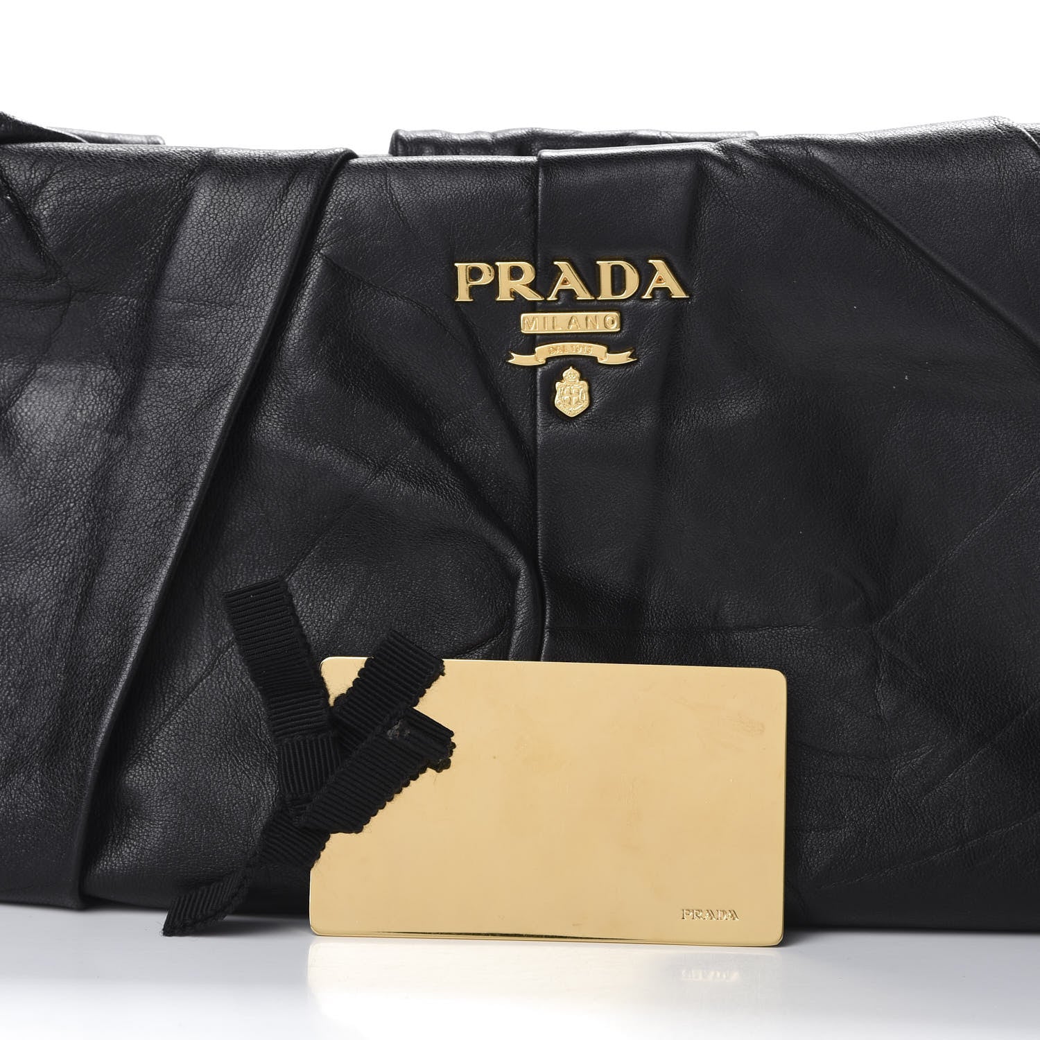 Prada Nappa Gold Pleated Clutch Black 10 of 10