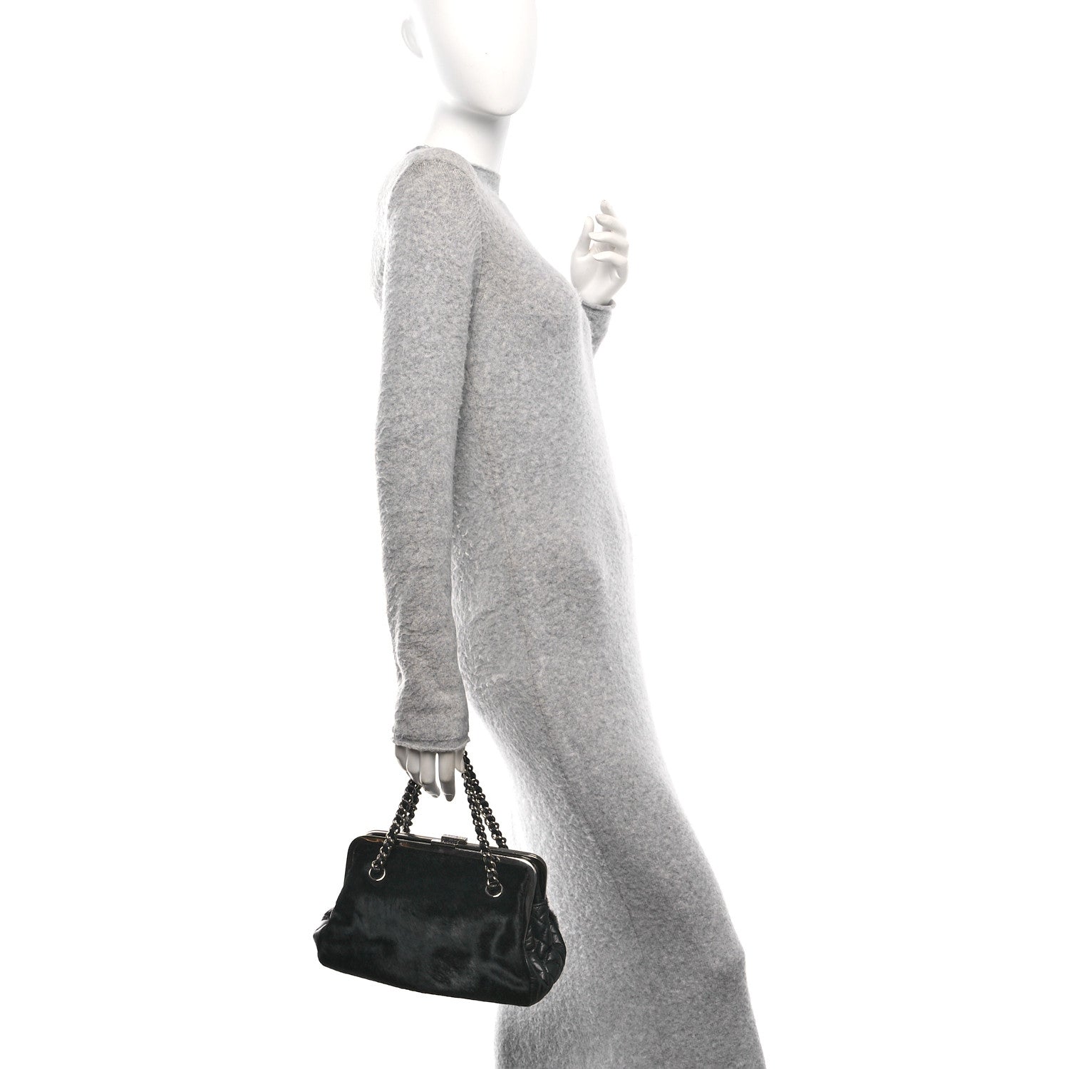 Chanel Pony Hair Lambskin Quilted Kiss Lock Frame Bag Black 2 of 12