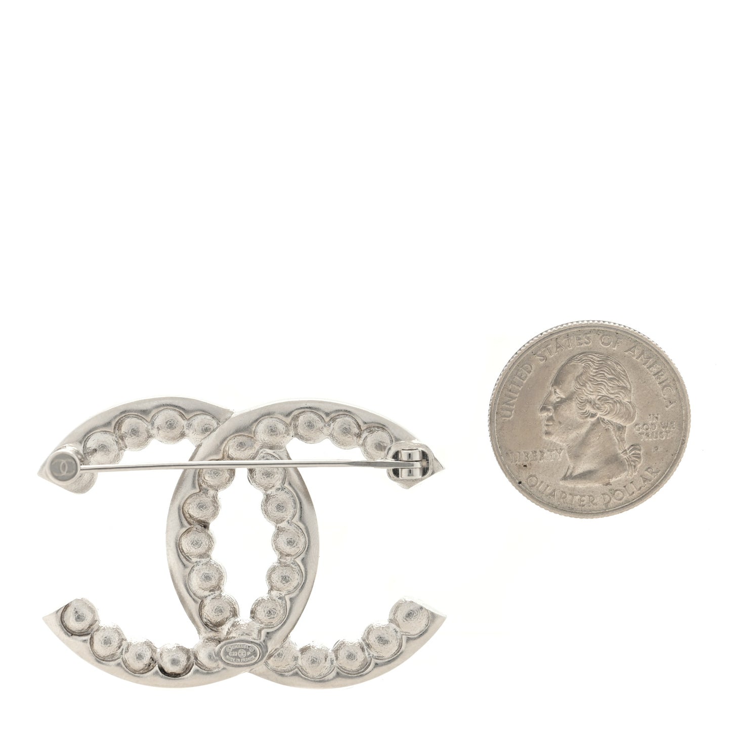 Pearl Crystal CC Brooch Silver