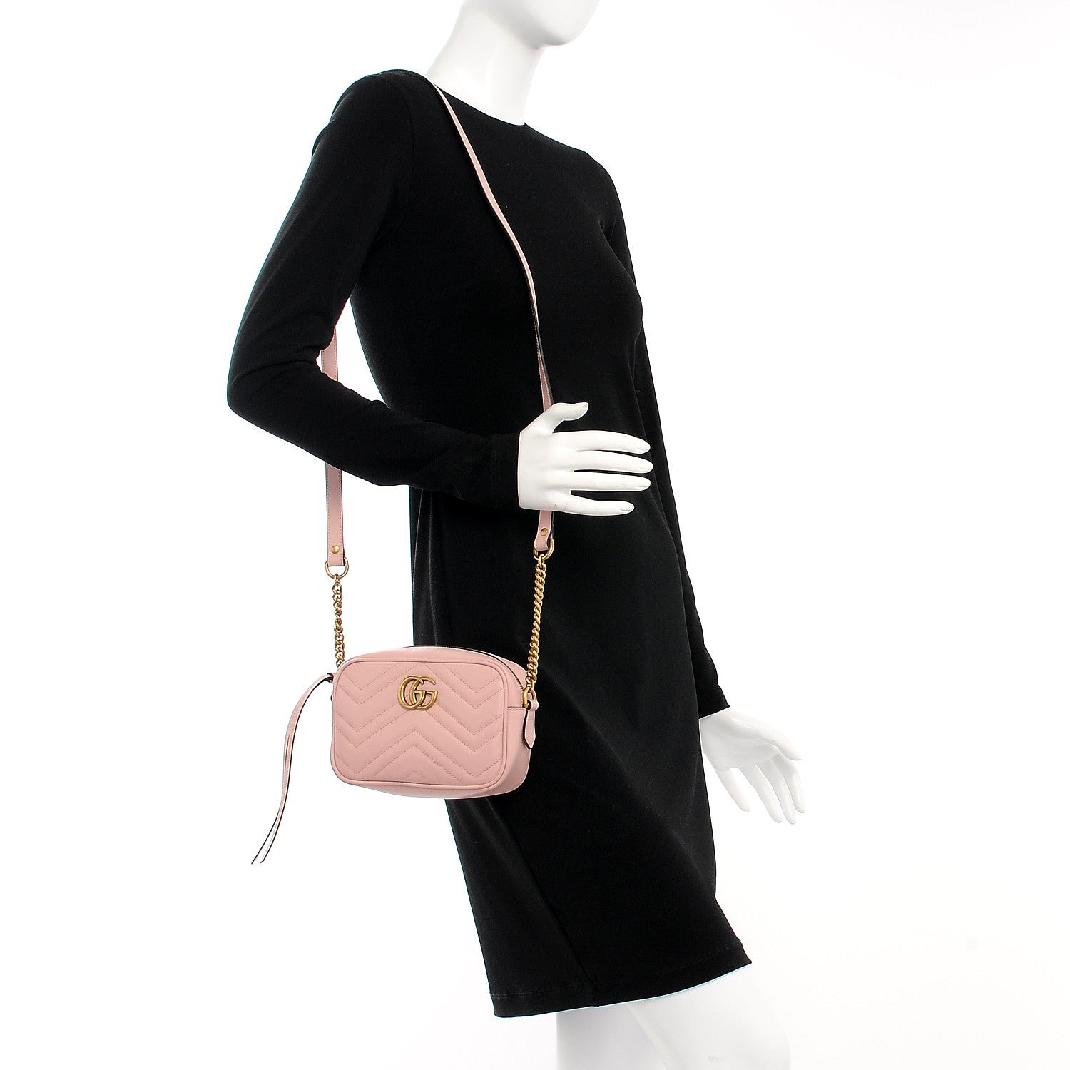 Gucci Calfskin Matelasse Mini GG Marmont Chain Shoulder Bag Perfect Pink 2 of 8