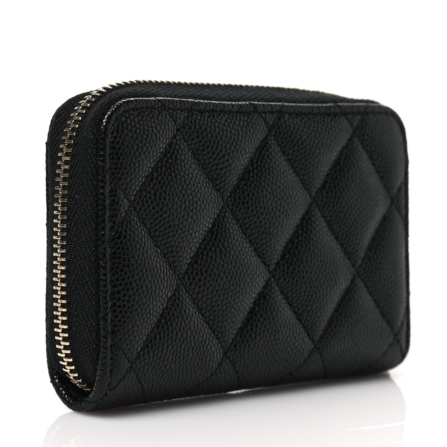 Caviar Quilted Perforated CC Zip Coin Purse Black