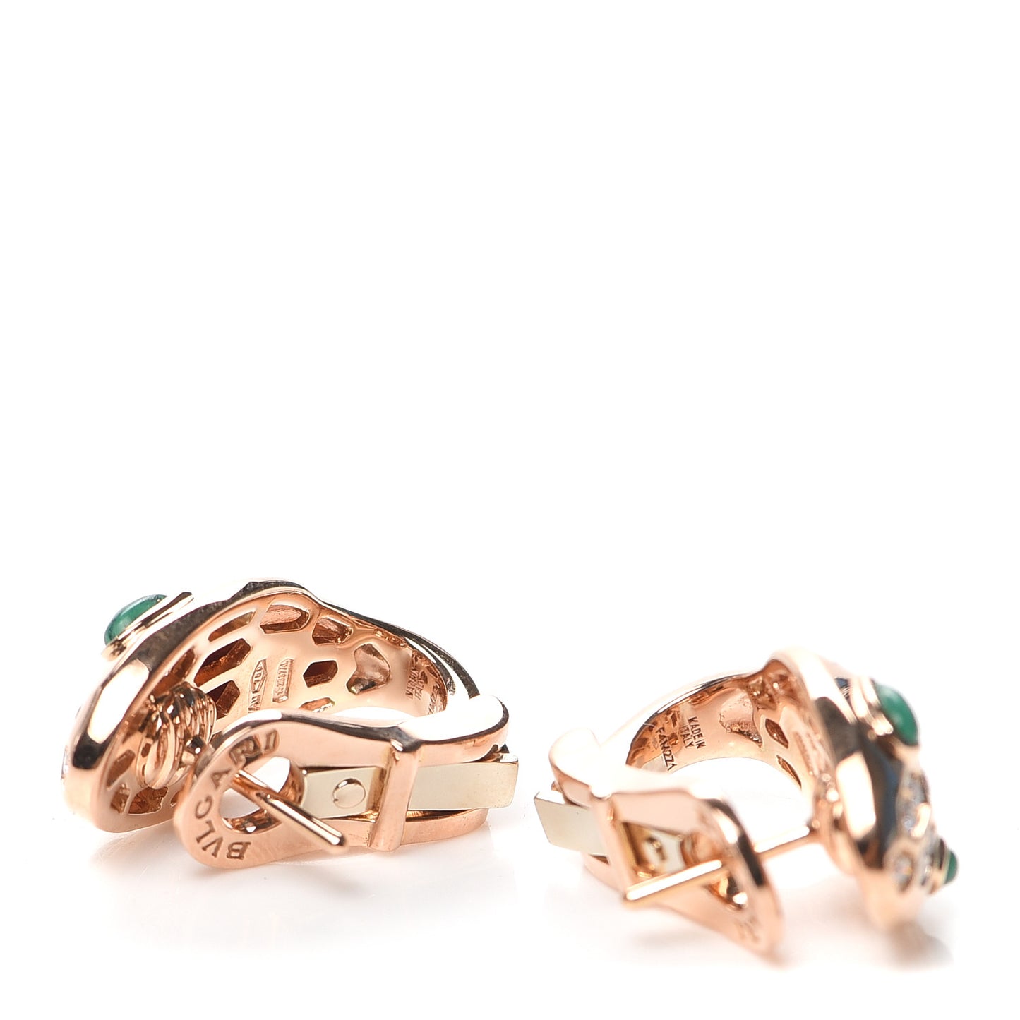 18K Rose Gold Diamond Malachite Serpenti Seduttori Earrings
