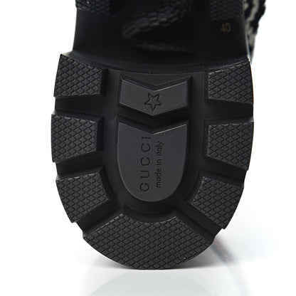 Gucci Tweed GG Monogram Lace Up Combat Ankle Boots 40 Black 6 of 10